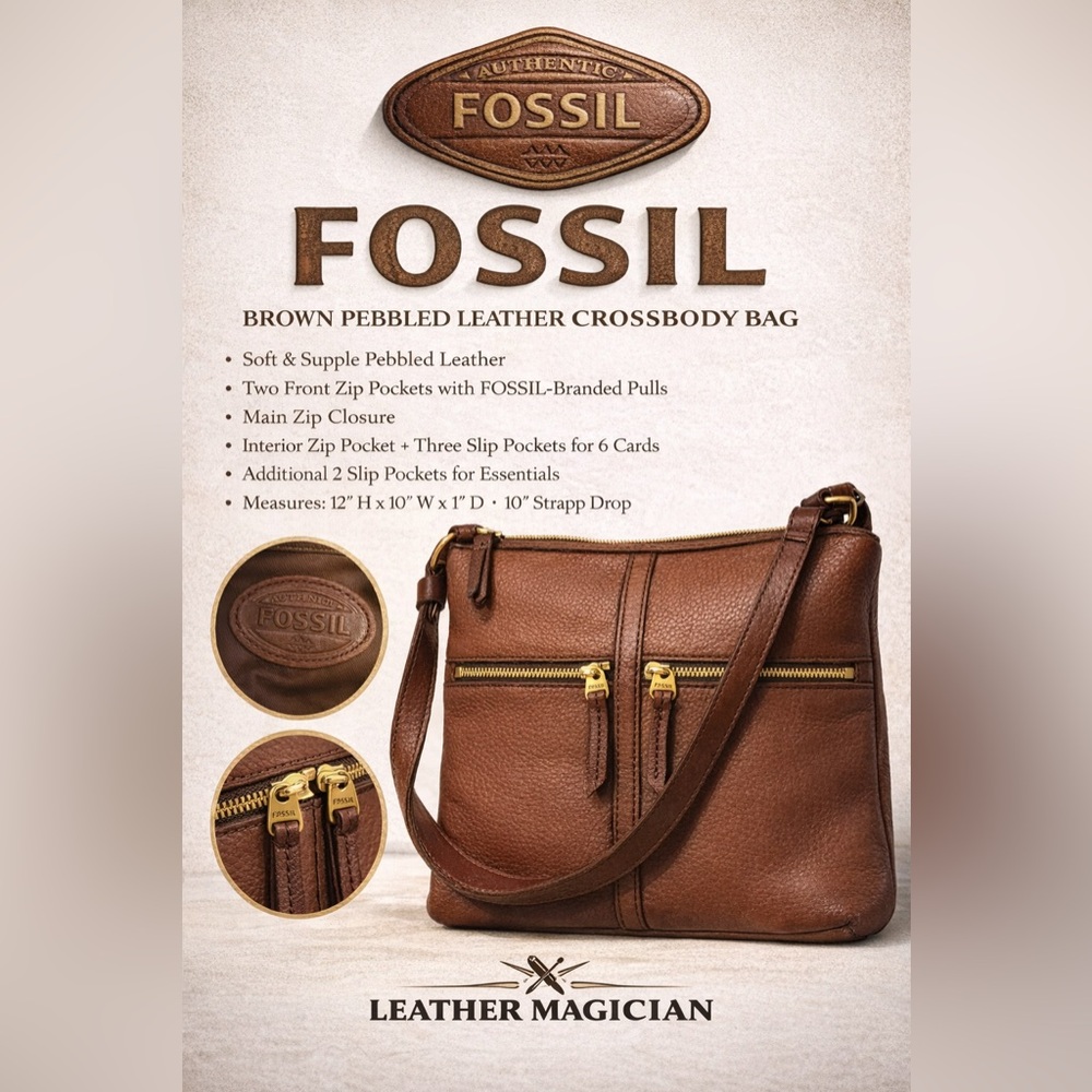 Fossil Brown Pebbled 100% Genuine Leather Crossbody Bag